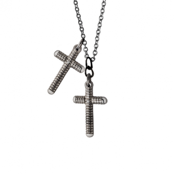 Black gold and diamond cross necklace