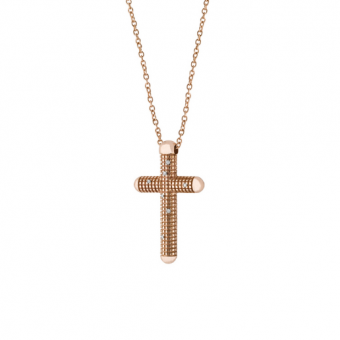 Pink gold and diamond cross necklace