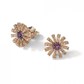 Pink gold, brown diamonds and amethist earrings
