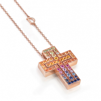 Pink gold and multicolored sapphires necklace